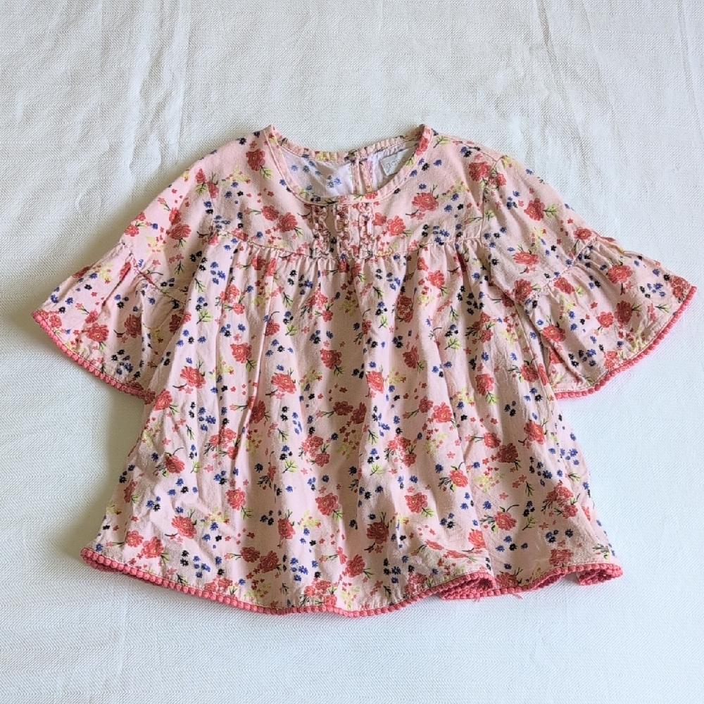 BCBGirls flowy floral cotton viscose bell sleeve swing blouse with trim 4T girls